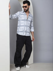 Printed Spread Collar Cotton Casual Shirt for Men