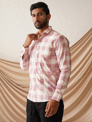 Checked Spread Collar Cotton Casual Shirt for Men