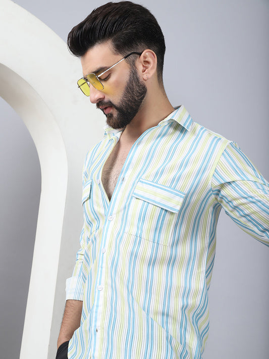 Striped Spread Collar Cotton Casual Shirt for Men