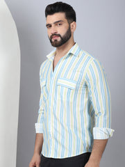 Striped Spread Collar Cotton Casual Shirt for Men