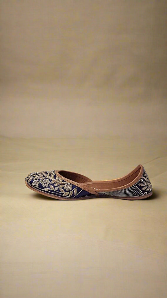 Women's Dark blue and Golden Embellished Jutti