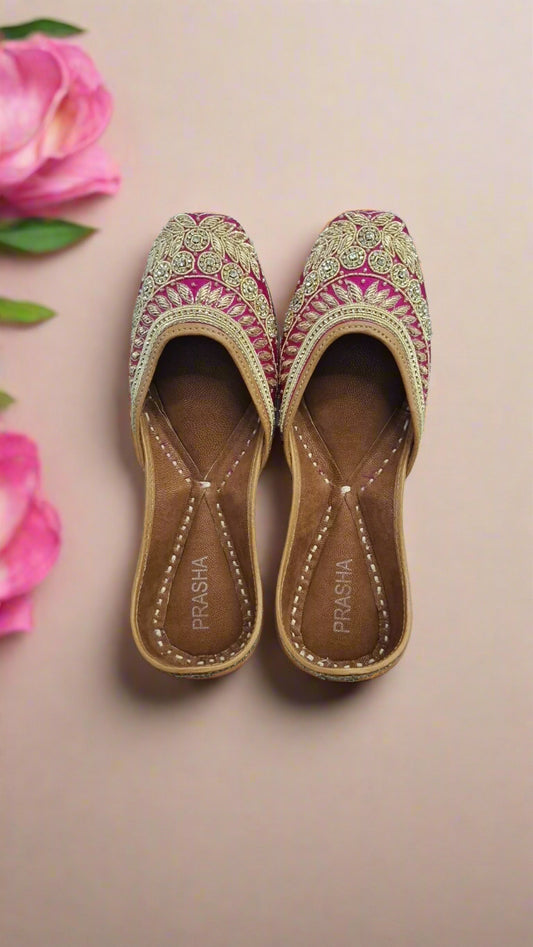 Pink and golden embroidered Jutti