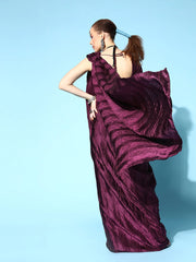 Burgundy Accordion Pleated Ready to Wear Saree