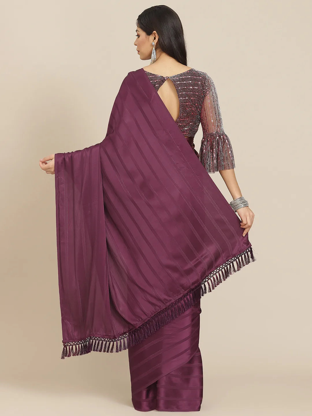 Magenta Striped Saree