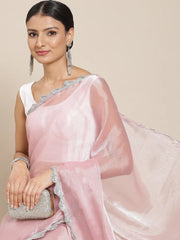 Pink Solid Embellished Border Saree