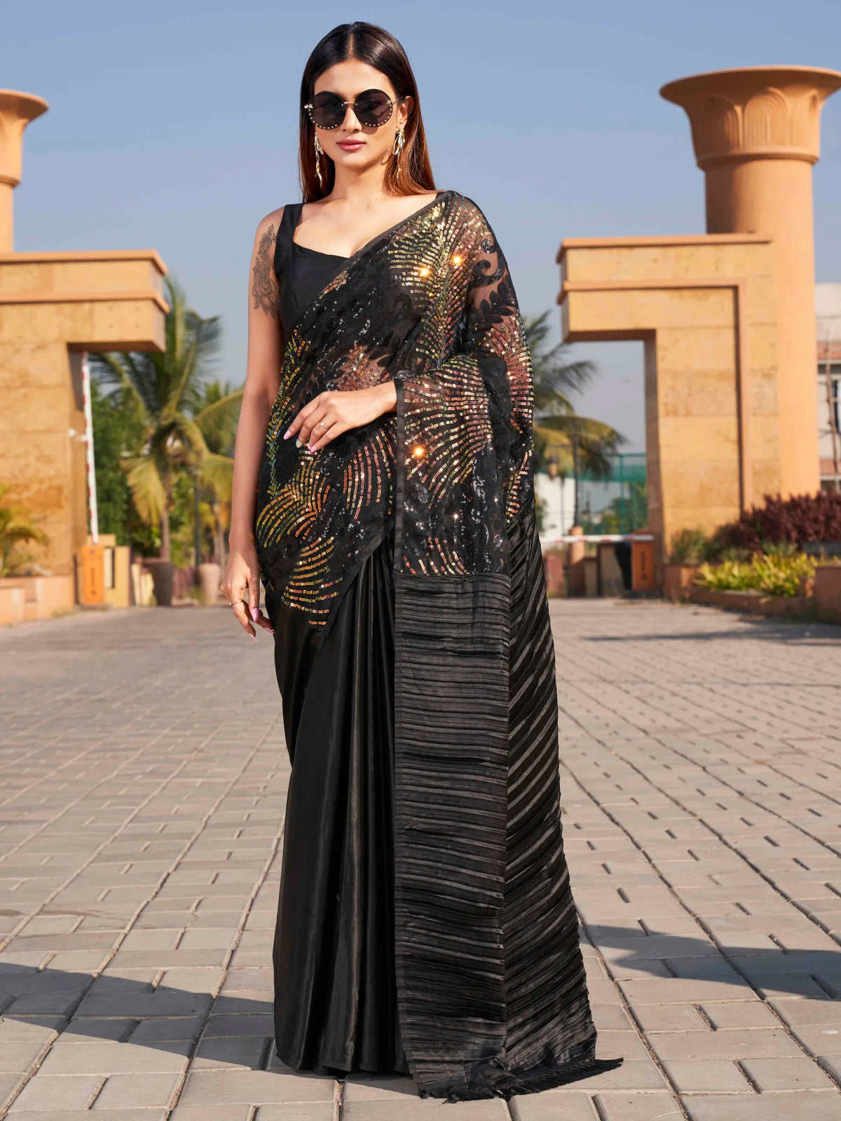 Sequinned Satin Saree