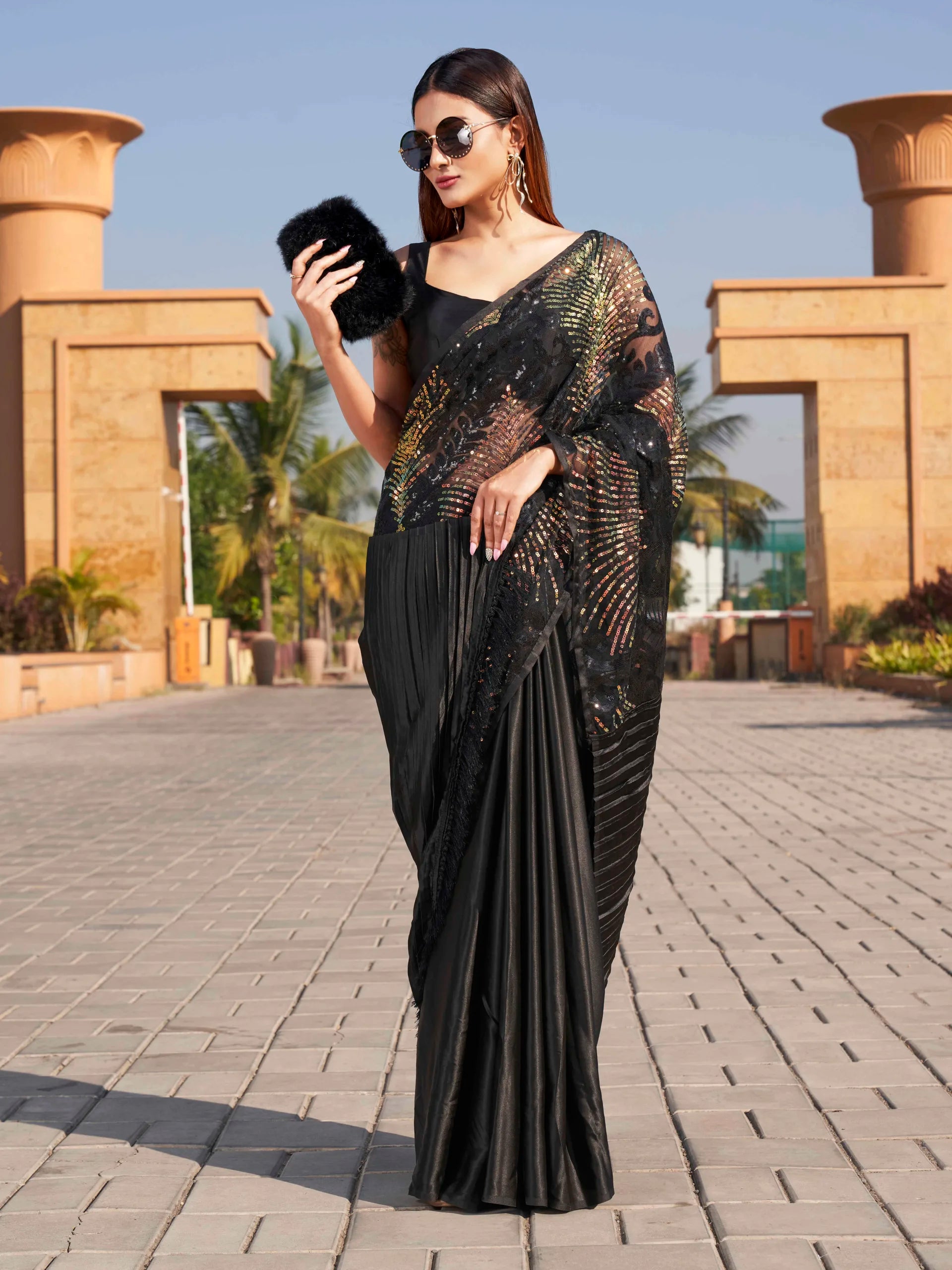 Sequinned Satin Saree