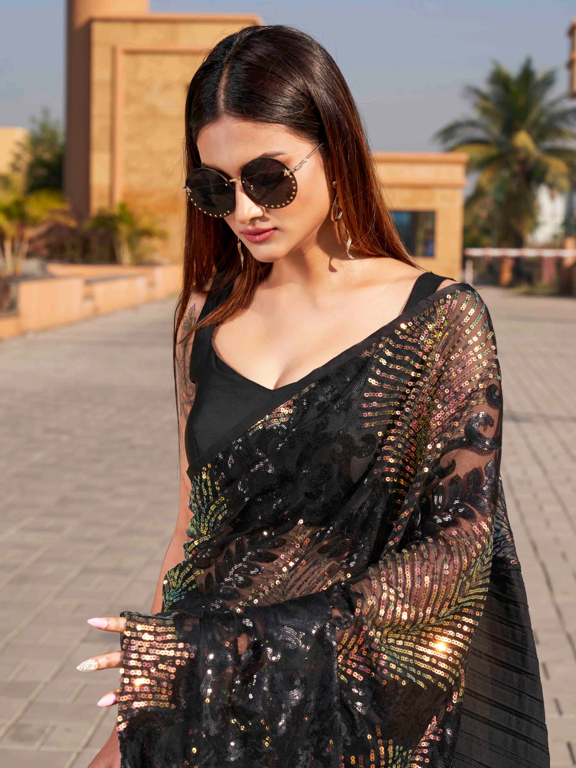 Sequinned Satin Saree