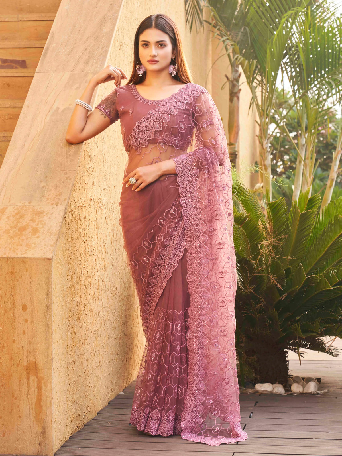 Ethnic Motifs Embroidered Net Heavy Work Saree