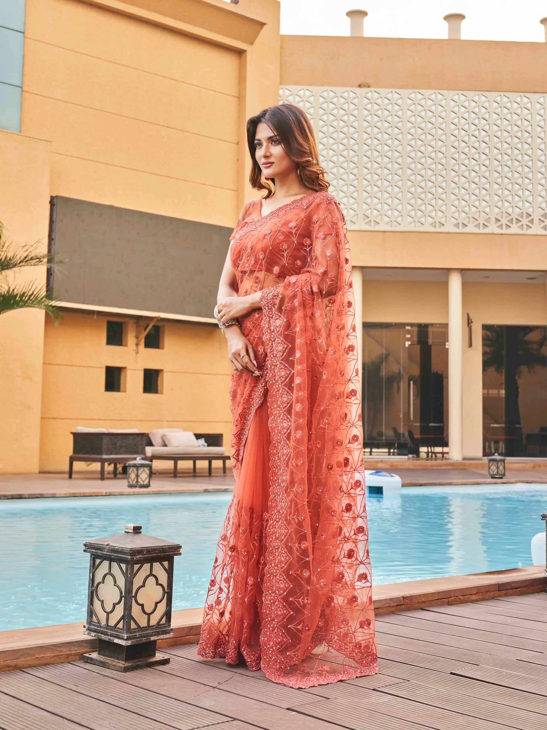 Embroidered Net Heavy Work Saree