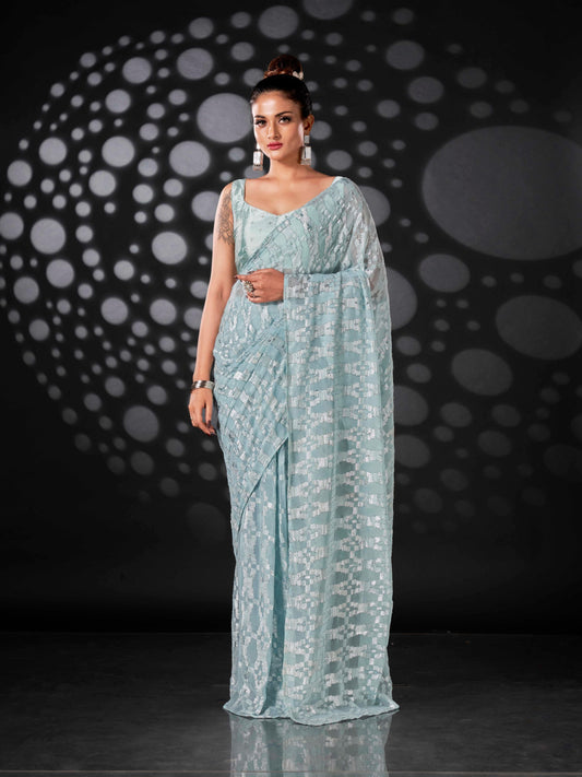 Blue Woven Design Ready to Wear Saree