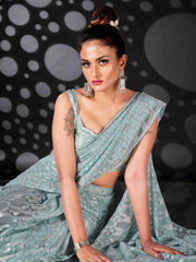 Blue Woven Design Ready to Wear Saree