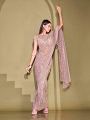 Tikhi Imli Ready To Wear Pink Foil Embellished Saree with Unstitched Blouse