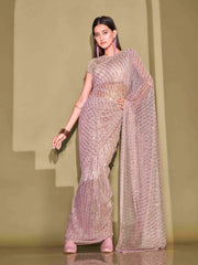 Tikhi Imli Ready To Wear Pink Foil Embellished Saree with Unstitched Blouse