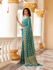 Ready To Wear Blue Colour Art Silk Jacquard Saree with Unstitched Blouse