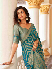 Ready To Wear Blue Colour Art Silk Jacquard Saree with Unstitched Blouse