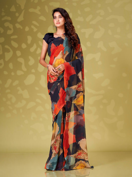 Tikhi Imli - Abstract Printed Poly Georgette Ready to Wear Saree