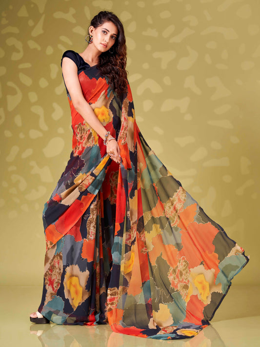 Tikhi Imli - Abstract Printed Poly Georgette Ready to Wear Saree