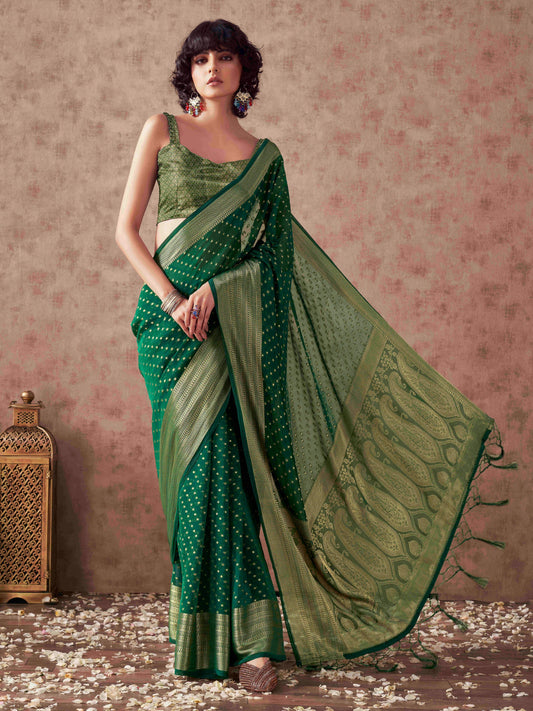 Green colored georgette woven saree