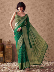 Green colored georgette woven saree