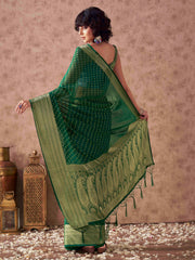 Green colored georgette woven saree