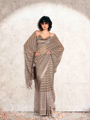 Mouse colored satin striped saree