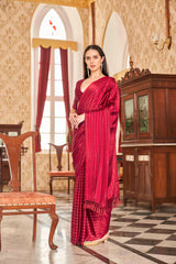 Maroon colored satin saree with mukaish work