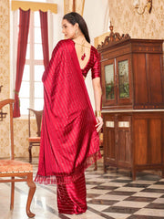 Maroon colored satin saree with mukaish work