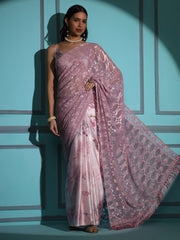 Ready to wear Pink Crape Floral Printed Saree