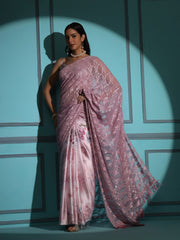 Ready to wear Pink Crape Floral Printed Saree