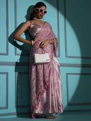 Ready to wear Pink Crape Floral Printed Saree