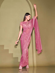 Ready To Wear Pink Lycra Foil Saree with Unstitched Blouse