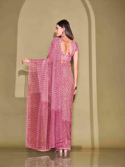 Ready To Wear Pink Lycra Foil Saree with Unstitched Blouse