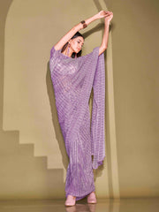 Ready To Wear Lavender Lycra Foil Saree with Unstitched Blouse