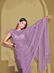 Ready To Wear Lavender Lycra Foil Saree with Unstitched Blouse