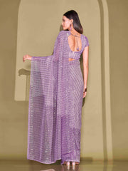 Ready To Wear Lavender Lycra Foil Saree with Unstitched Blouse