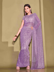 Ready To Wear Lavender Lycra Foil Saree with Unstitched Blouse