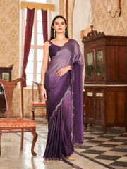 Ombre satin saree with scalloped gota patti work border