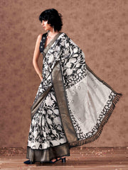 Ready to wear Black and white poly cotton saree with inner