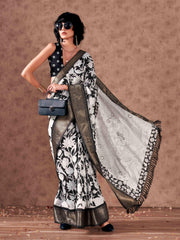 Ready to wear Black and white poly cotton saree with inner