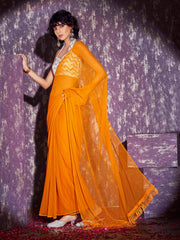 Ready to wear yellow colored chiffon saree with sequin embroidered blouse