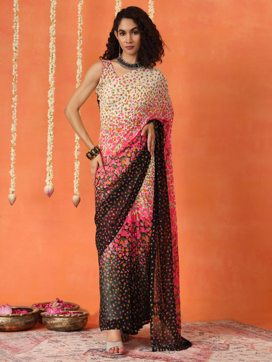 Ready to wear floral printed georgette saree