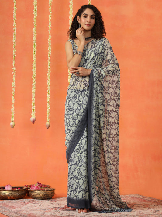 Ready to wear floral printed georgette saree