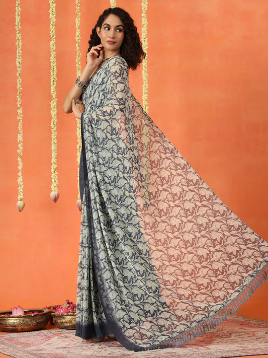 Ready to wear floral printed georgette saree