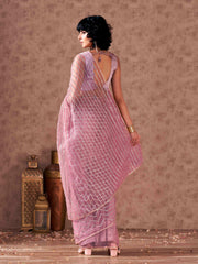 Pink colored heavy sequined embroidered net saree with gota patti lace