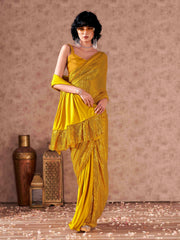 Half and Half yellow colored sequined lycra saree