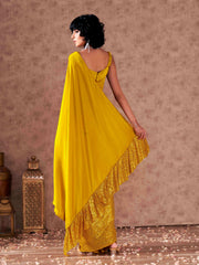 Half and Half yellow colored sequined lycra saree