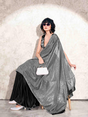 Silver and black colored designer lycra saree