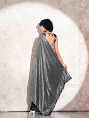 Silver and black colored designer lycra saree