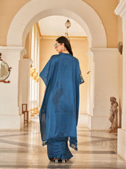 Teal colored desiger kaftan saree with belt